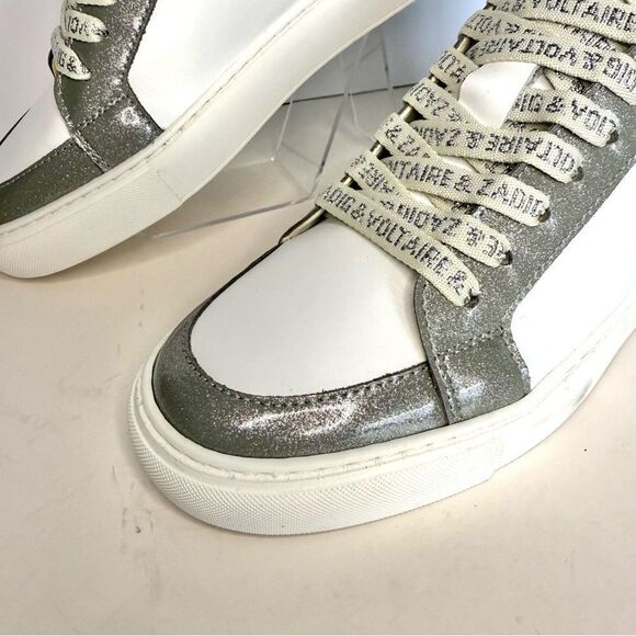 Zadig & Voltaire High Flash Infinity Silver High-Top Sneakers size 7, (38) NIB - Picture 6 of 15